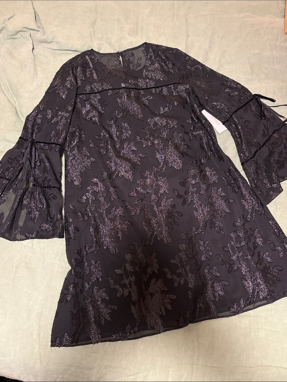 Laundry By Shelli Segal Black Dress with Glitter Floral Accents